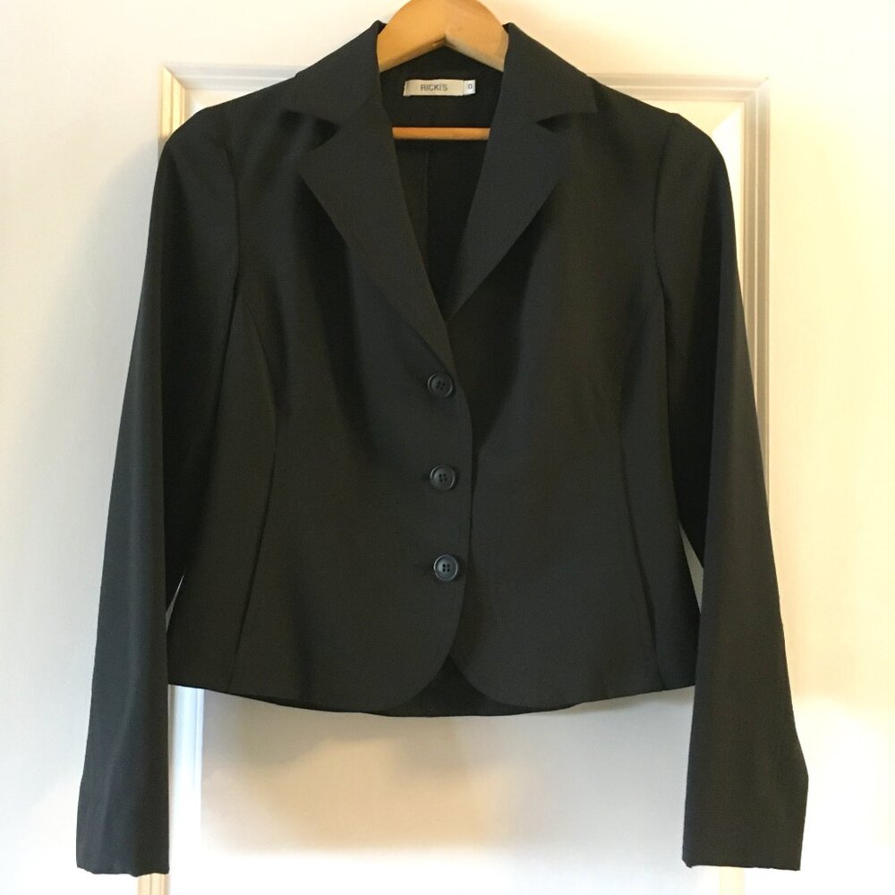 Corporate Goth Vintage 90s Made in Canada Black Scuba Semi Cropped Blazer 0